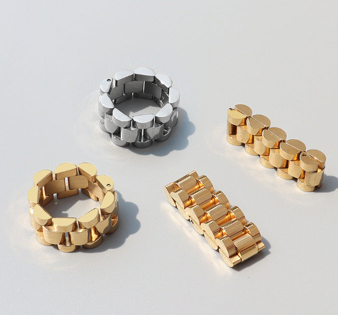 Stainless Steel Watch Strap Ring in Gold & Silver