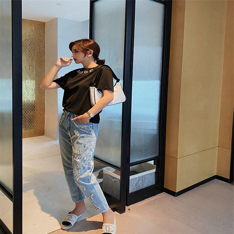 High Waisted Embellished Jeans