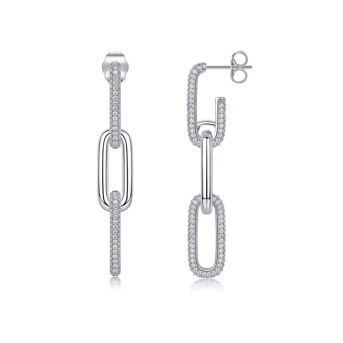 Sterling Silver, Moissanite Gemstone Chain Link Earrings