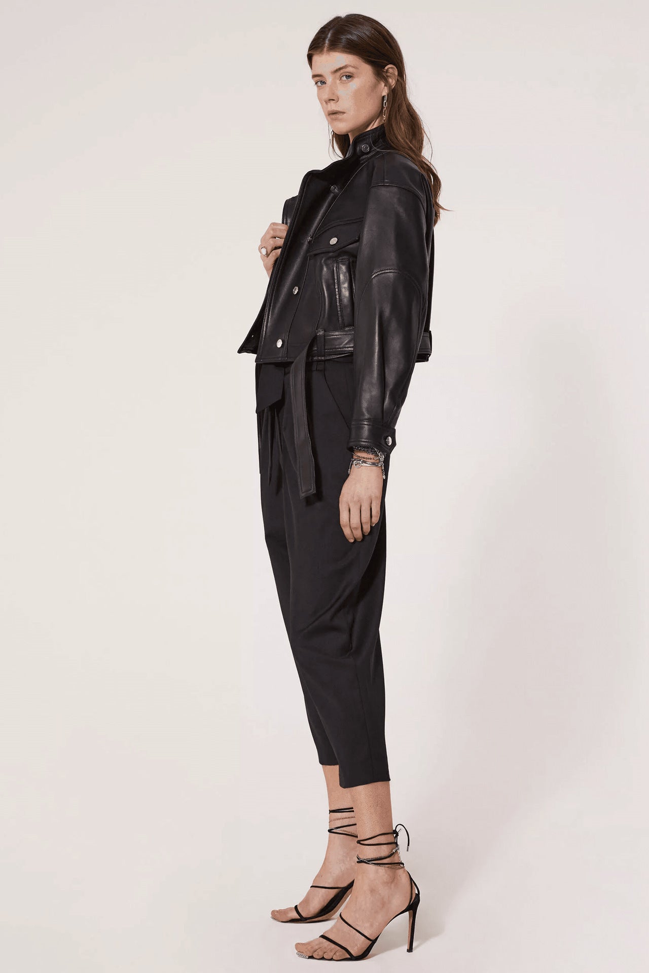 Black Leather Belted Jacket