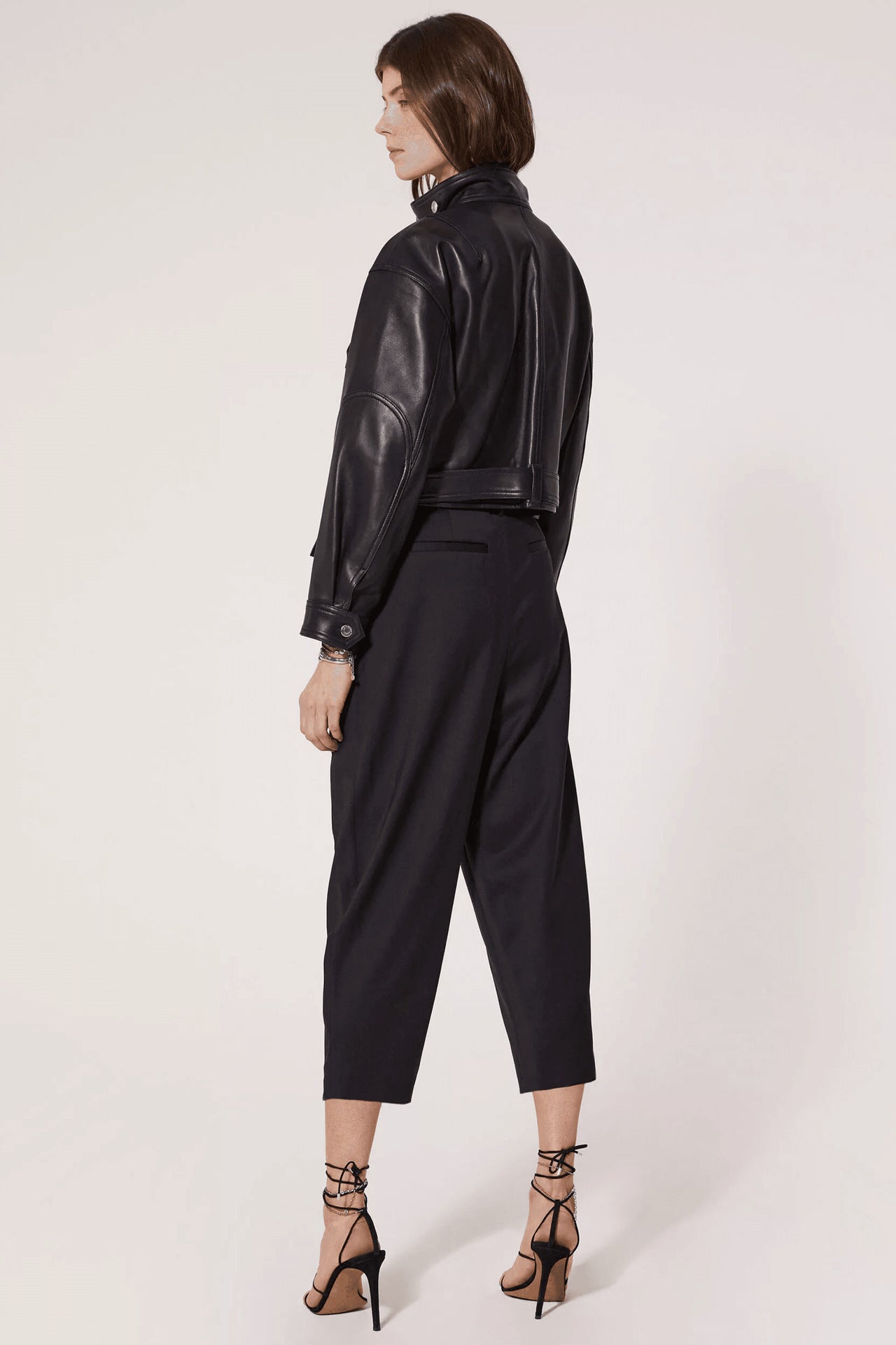 Black Leather Belted Jacket