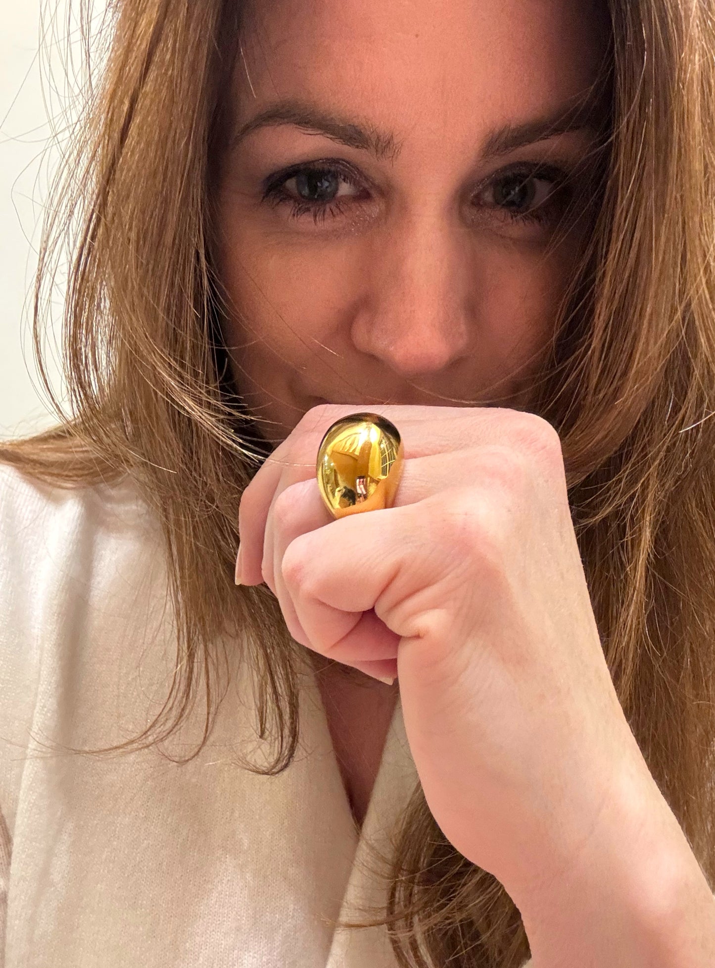 Stainless Steel Gold Tear Drop Ring