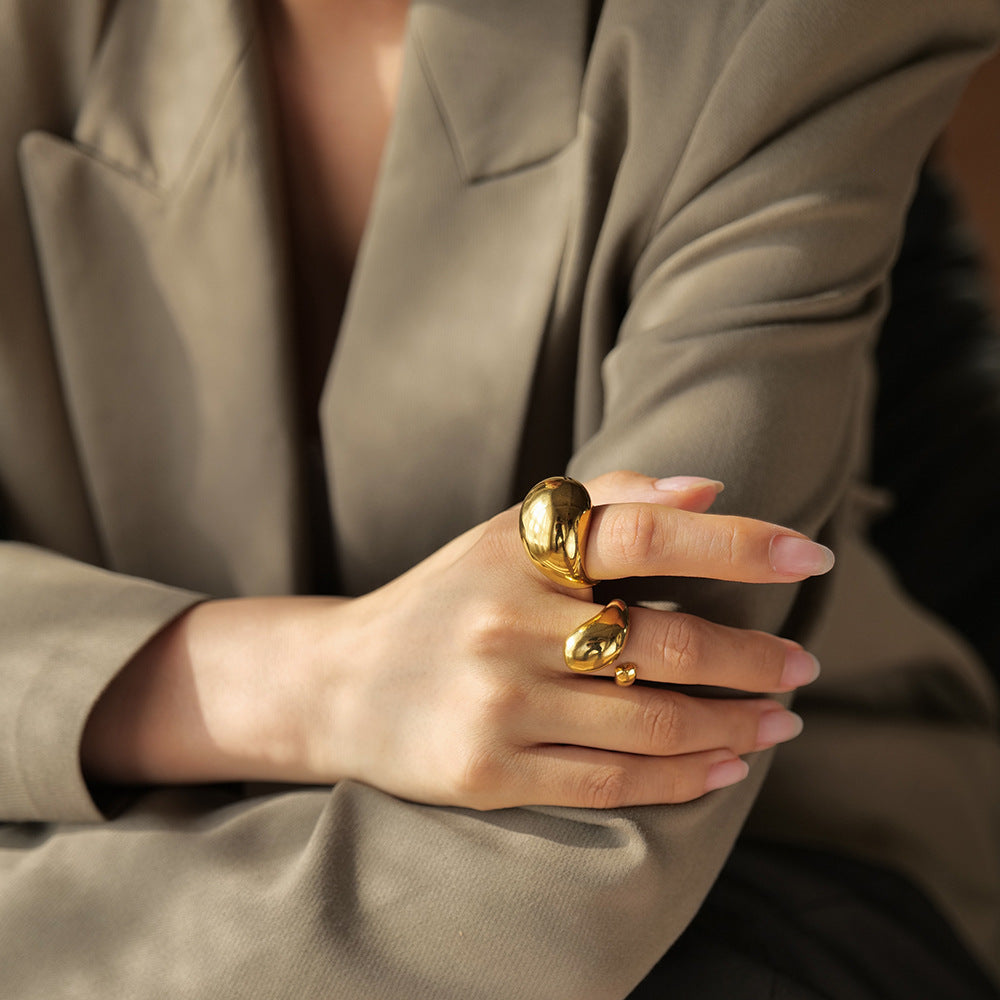 Stainless Steel Gold Tear Drop Ring