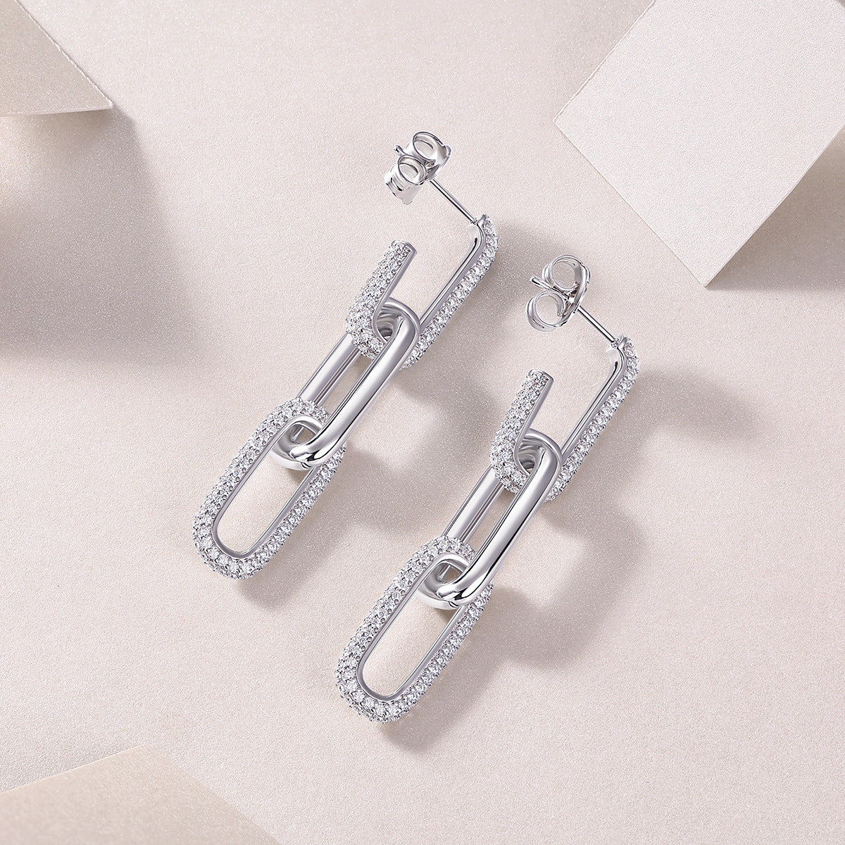 Sterling Silver, Moissanite Gemstone Chain Link Earrings