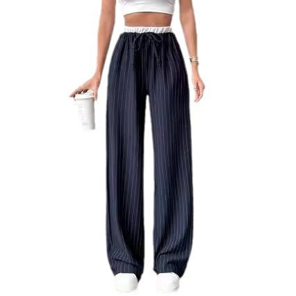 Navy Pinstripe High Waist Trousers