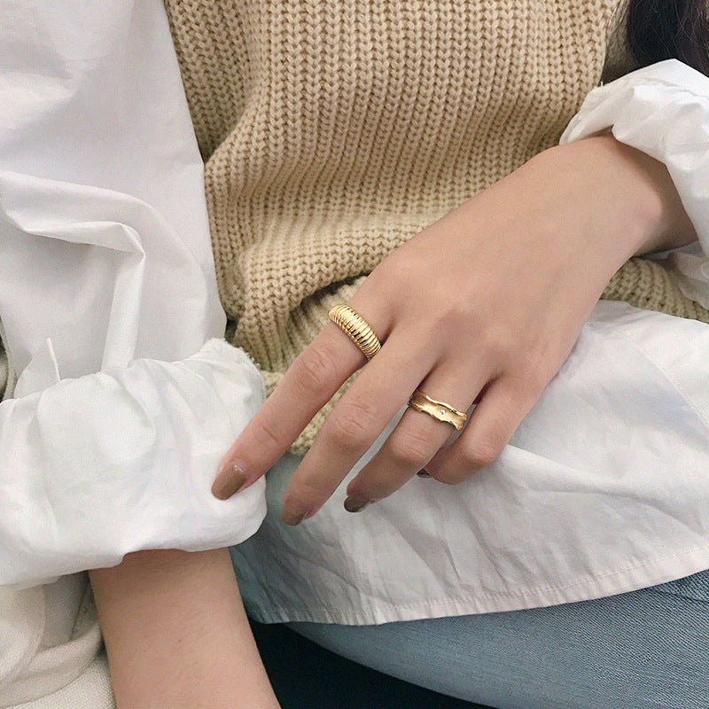 Ribbed Band Gold Plated Sterling Silver Stacking Rings
