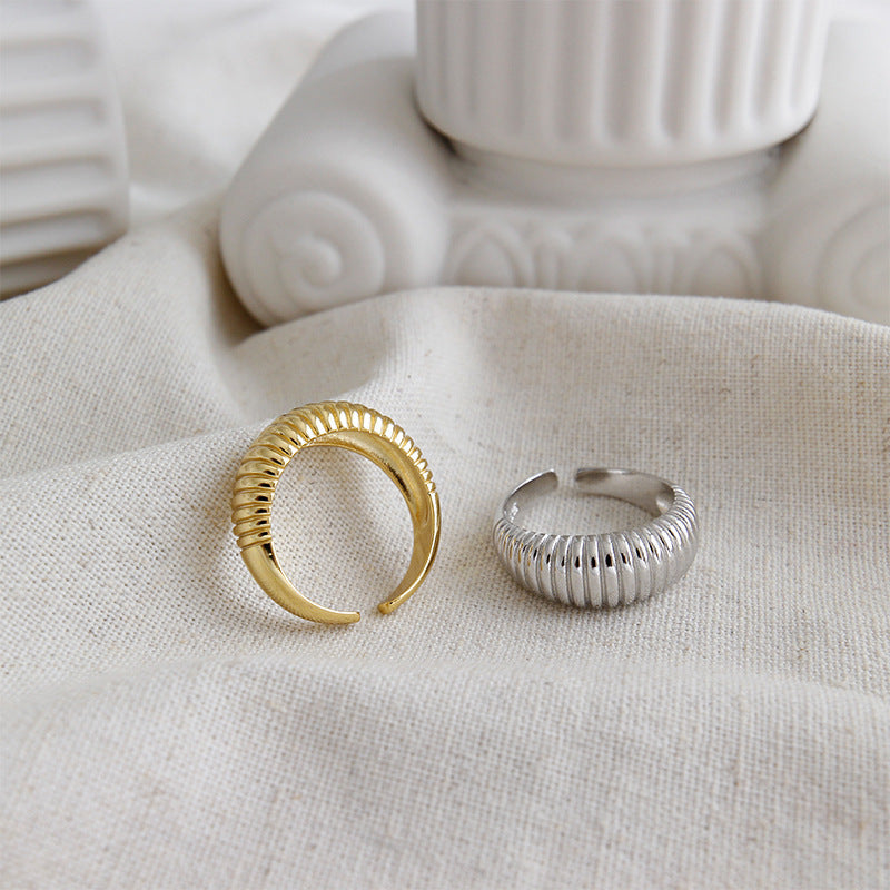 Ribbed Band Gold Plated Sterling Silver Stacking Rings