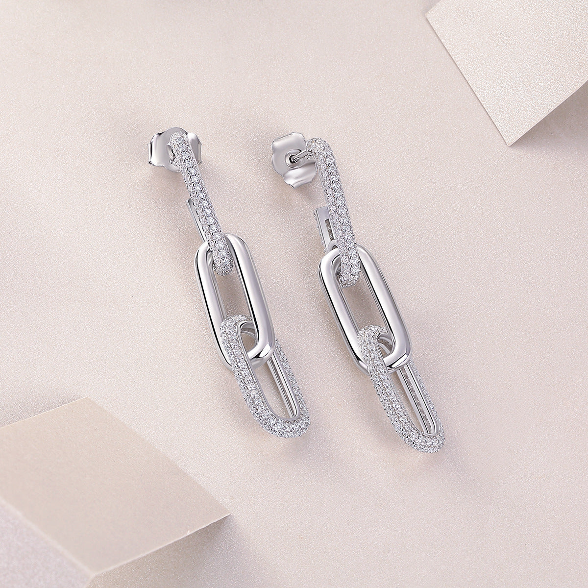 Sterling Silver, Moissanite Gemstone Chain Link Earrings