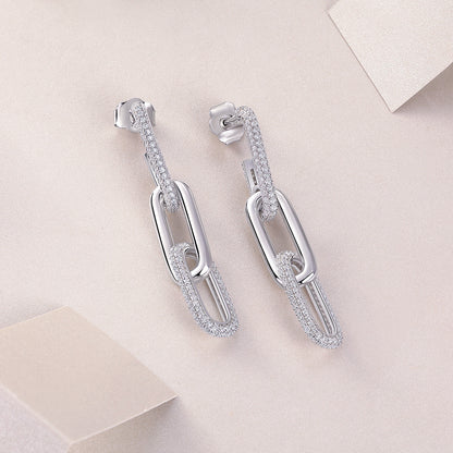 Sterling Silver, Moissanite Gemstone Chain Link Earrings