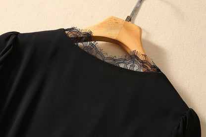 V-neck Long Sleeve Black Lace Dress