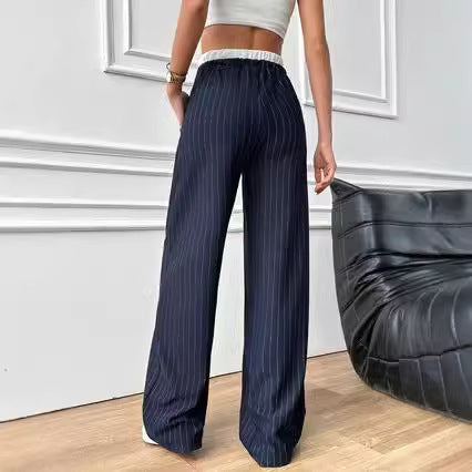 Navy Pinstripe High Waist Trousers