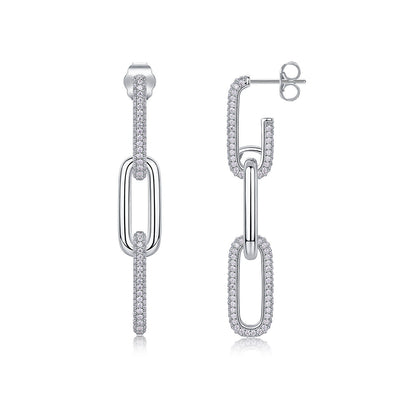 Sterling Silver, Moissanite Gemstone Chain Link Earrings