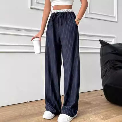 Navy Pinstripe High Waist Trousers