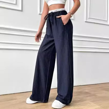 Navy Pinstripe High Waist Trousers