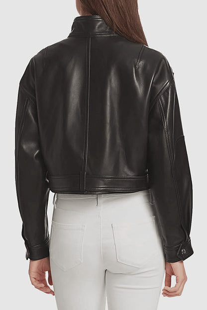 Black Leather Belted Jacket