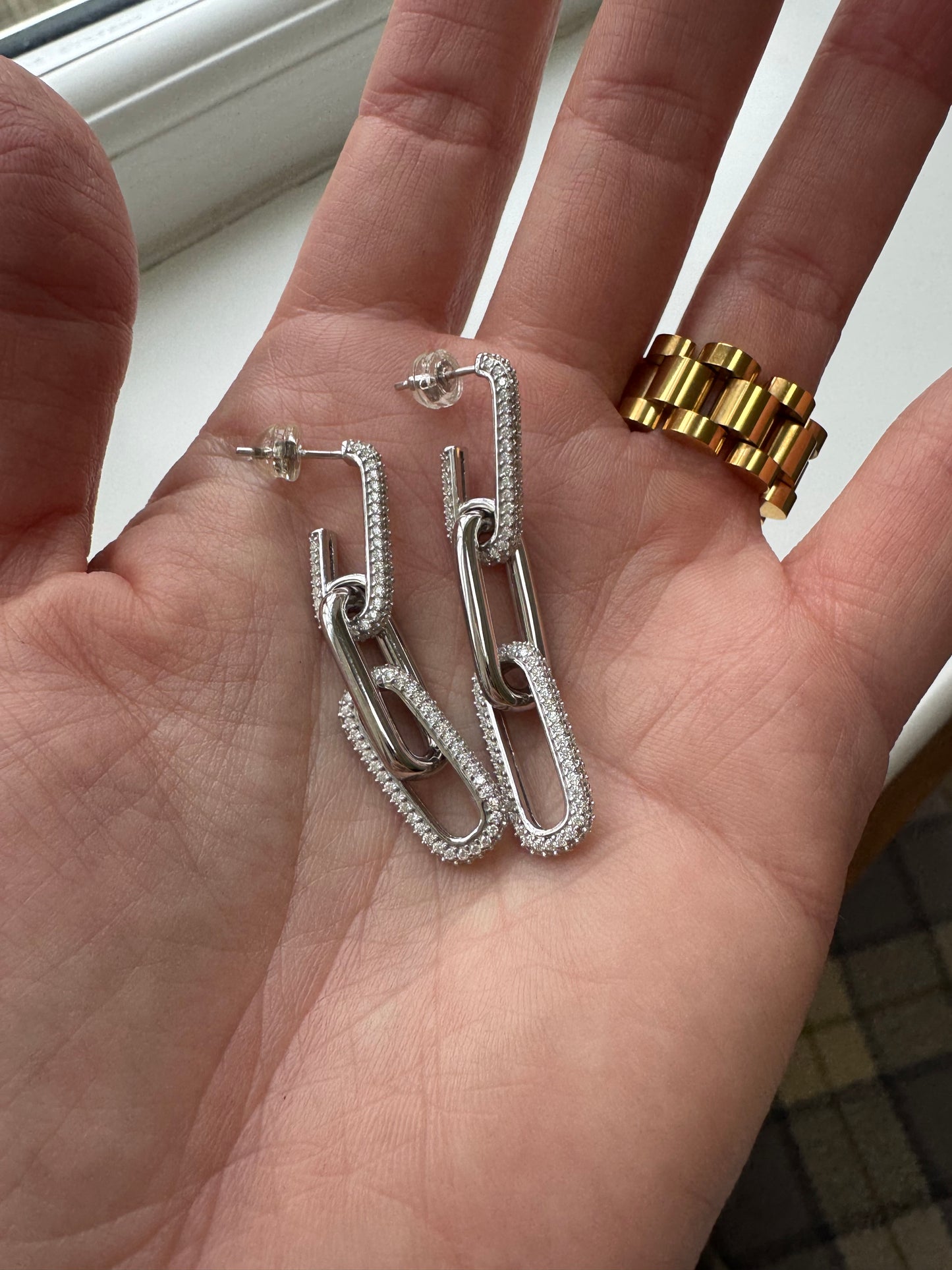 Sterling Silver, Moissanite Gemstone Chain Link Earrings