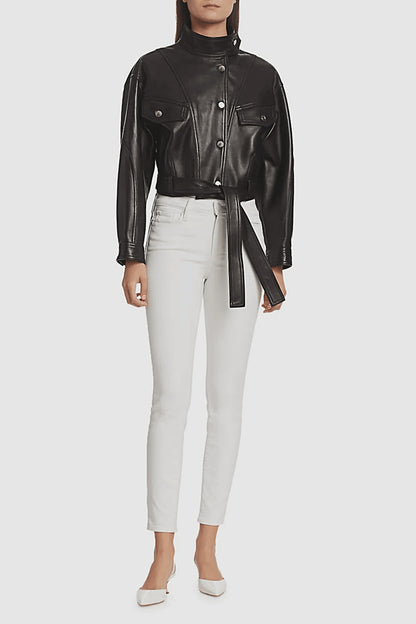 Black Leather Belted Jacket