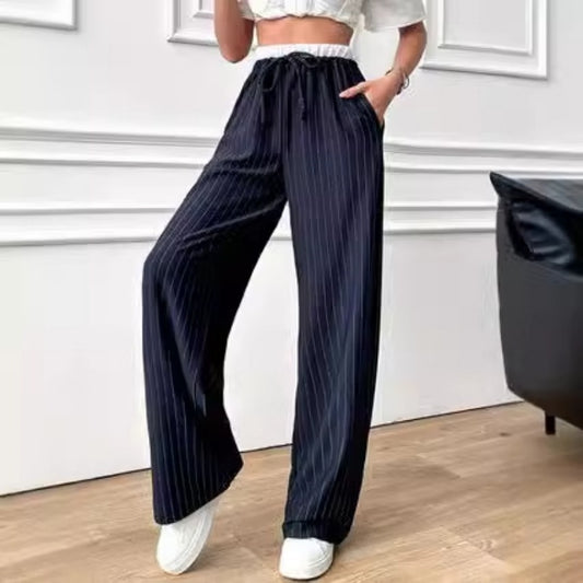 Navy Pinstripe High Waist Trousers